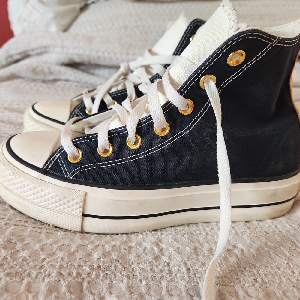 Converse All Star Stardust High Top 6.5 Dk Blue Gold Canvas Sneakers 171209C